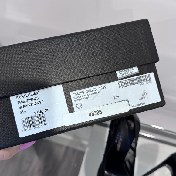 YSL Saint Laurent Black Anja Rhinestone Mesh Heels (sz 35.5) - Picture 15 of 16